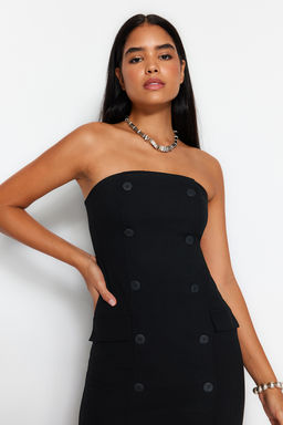 Siyah Duz Kesim Dugme Detayl? Straplez Midi Dokuma Elbise TWOAW24EL00418 - Trendyolmilla фото 9