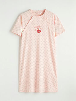 Bisiklet Yaka Puantiyeli Hamile Gecelik