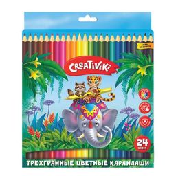 Набор цветных карандашей Creativiki 24 цв. трехгранные, деревянные, в картонной упаковке