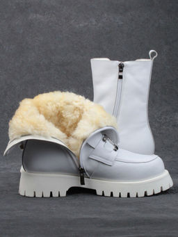 04-YPM5807B WHITE Ботинки зимние женские (натуральная кожа, натуральный мех) - Фабричный китай фото 13