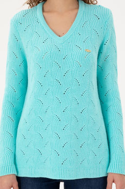 Женский водозеленый свитер с v-образным вырезом Неожиданная скидка в корзине - U.s. polo assn фото 6