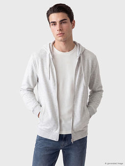 Kap??onlu Erkek Fermuarl? Sweatshirt
