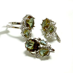 Комплект ювелирной бижутерии German Silver кольцо и серьги с Султанитом