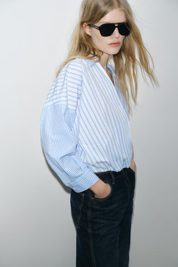 STRIPED PATCHWORK POPLIN SHIRT - Zara фото 4