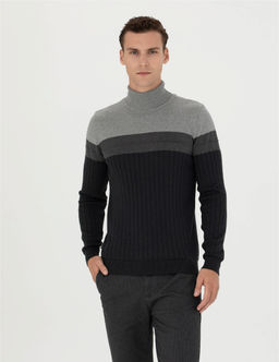 Antrasit Melanj Slim Fit Bal_k__ Yaka Triko Kazak
