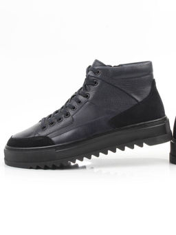 05-B203B-1M-C DK.BLUE Ботинки зимние мужские (натуральная кожа, натуральный мех)