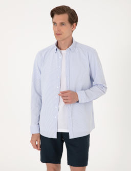 A__k Mavi Slim Fit _izgili Uzun Kollu G_mlek - Pierre cardin фото 3