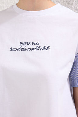 TRENDYOLMILLA Pembe Relaxed/Rahat Kal?p Crop Dokuma Garnili Orme T-Shirt TWOSS25TS00054  фото 7