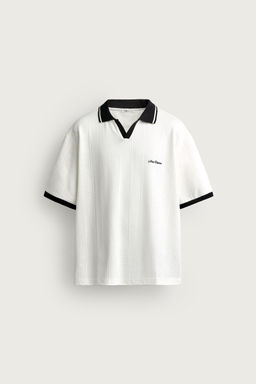 POLO RELAXED FIT  ESTRUCTURA TEXTO BORDADO / Blanco roto - Zara фото 7