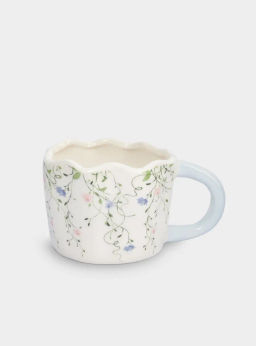 Кружка, 460 мл, керамика, молочно-голубая, Цветы, Mint flowers