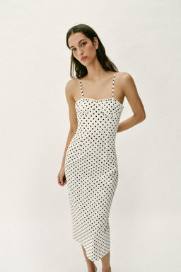 VESTIDO MIDI CORSETERO LUNARES / Blanco / Negro - Zara фото 2