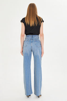 TRENDYOLMILLA Mavi Pacas? Kesikli Soluk Efekt Vintage Yuksek Bel Straight Jeans TWOAW25JE00378 фото 14