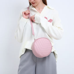 Сумка женская круглая из искусственной кожи, 18×18 см, розовая