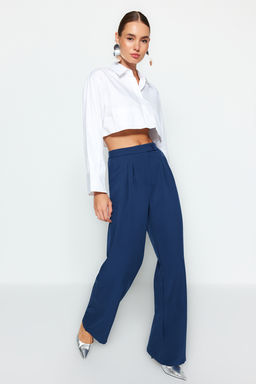 Lacivert Wide Leg Genis Paca Yuksek Bel Dokuma Kumas Pantolon TWOAW22PL0066