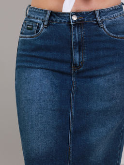 Юбка из денима по колено женская - Almond фото 2