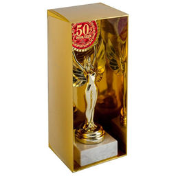 Наградная фигура Ника с вкладышем «С Юбилеем 50», пластик, подставка камень, золото, 18 см