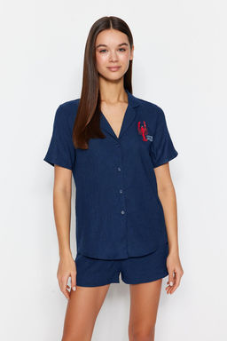 Trendyolmilla Ind?go Nak?sl? Sortlu Dokuma Pijama Tak?m? THMSS23PT00079 фото 20