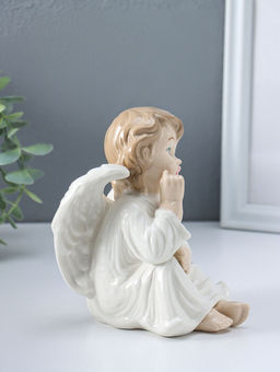 Сувенир керамика "Ангел в белом платье, сидит" 10х11,5х13,5 см