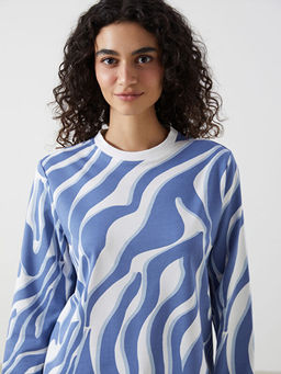 Bisiklet Yaka Desenli Kad?n Sweatshirt Tunik