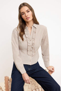 Kahverengi Potikare Bele Oturan F?rf?rl? Gomlek TWOSS26GO00030 - Trendyolmilla фото 2