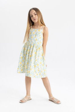 K?z Cocuk Desenli Ask?l? Elbise