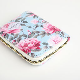 Кошелёк женский Цветы, маленький, на молнии, голубой