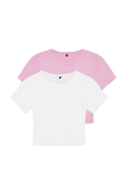 Pembe-Ekru 2li Paket Crop Viskoz/Yumusak Kumas Esnek Orme Bluz TWOSS23BZ00108