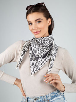 Платок на голову, с абстракцией MAGROM, кремовый, 90 х 90 см, из искусственного шелка