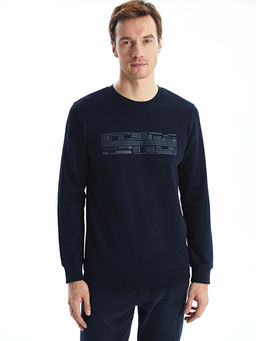 Bisiklet Yaka Uzun Kollu Bask?l? Erkek Sweatshirt