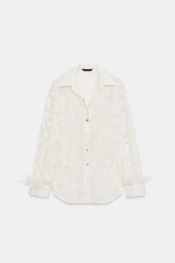 CAMISA BORDADAS PLUMAS / Crudo - Zara фото 10