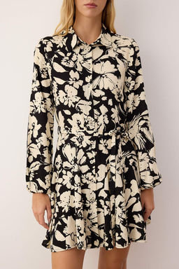 Siyah Cicekli Gode Detayl? K?sa / Mini Dokuma Gomlek Elbise TWOAW26EL00171 - Trendyolmilla фото 3