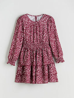 Bisiklet Yaka ?i?ekli K?z ?ocuk Elbise