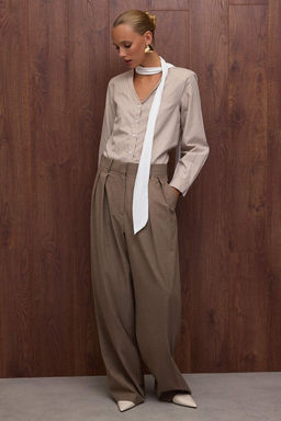 Bej Cizgili Sal Yaka Detayl? Gomlek TWOAW26GO00034