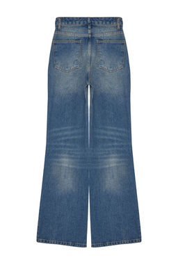 TRENDYOLMILLA Mavi More Sustainable Soluk Efekt Vintage Fermuar Detayl? Yuksek Bel Wide Leg Jeans TWOAW24JE00315
