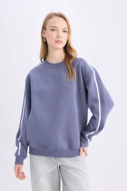 Coool Loose Fit Bisiklet Yaka Serit Detayl? Kal?n Sweatshirt - Defacto фото 2