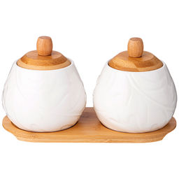 НАБОР БАНОК LEFARD NATIVE 2 ШТ. С ДЕР. КРЫШКАМИ НА ДЕР. ПОДСТАВКЕ 350 МЛ