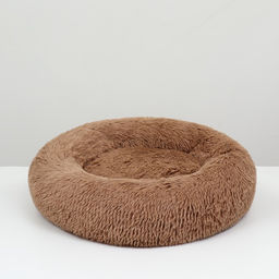 Лежанка для собак и кошек, длинный мех, 80 х 80 х 25 см, коричневая - Пижон фото 10