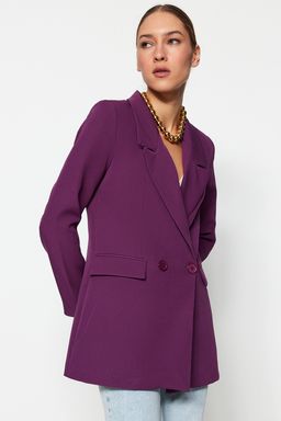 TRENDYOLMILLA Siyah Regular Astarl? Kruvaze Kapama Dokuma Blazer Ceket TWOSS20CE0059  фото 8