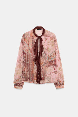 PRINTED BLOUSE WITH BOW - Zara фото 14