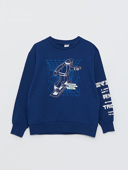 Bisiklet Yaka Bask?l? Uzun Kollu Erkek ?ocuk Sweatshirt - Waikiki фото 3