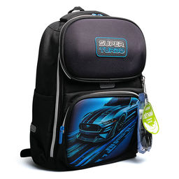 Ранец "SmART. Super Turbo" школьный жесткий 37x28x14 см (14 л) вес 800 г, плотный износостойкий полиэстер с водоотталкивающей пропиткой, 1 просторное отделение на молнии с разделителями для учебников, 2 передних кармана на молнии (один с карманом на резин