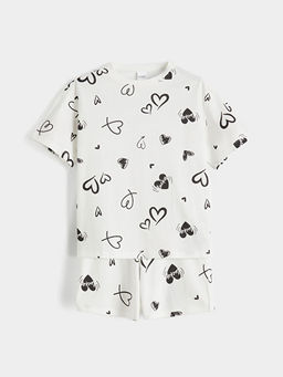Kalp Desenli K?z ?ocuk ?ortlu Pijama Tak?m?
