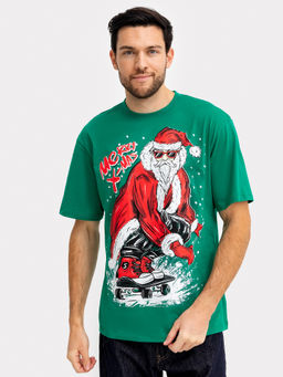 Футболка мужская новогодняя в зеленом цвете с печатью - Mark formelle фото 3