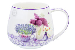 Кружка 400 мл 13*10*8,5 см "Лаванда" бочонок, NEW BONE CHINA