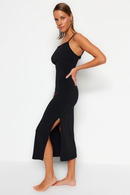 TRENDYOLMILLA Siyah Vucuda Oturan Maxi Orme S?rt Dekolteli Plaj Elbisesi TBESS23EL00116  фото 6