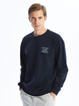 Bisiklet Yaka Uzun Kollu Bask?l? Erkek Sweatshirt