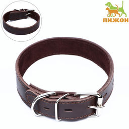 Ошейник кожаный двухслойный на замше, 2,5 см, ОШ 29-39, коричневый