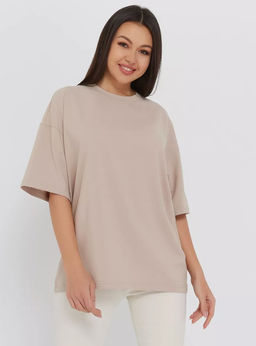 K11613 Футболка OVER SIZE (плотный хлопок) БЕЖЕВЫЙ