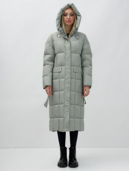 Пальто утепленное стеганное зимнее с капюшоном женское зеленого цвета 9609Z - Mtforce фото 13