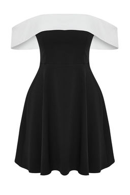 Trendyolmilla Siyah-Beyaz A-Kesim Carmen Yaka Dokuma Dugun/Nikah S?k Mini Abiye Elbise TPRSS25EL00085  фото 3